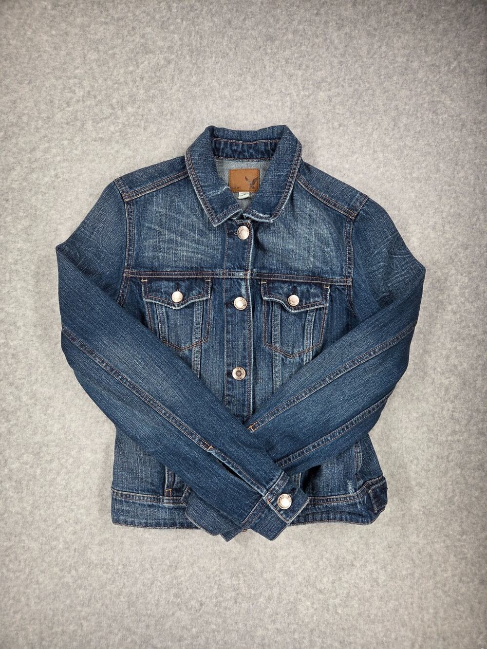 American Eagle Dark Wash Denim Jacket Women's Small Classic Trucker Boho cozy